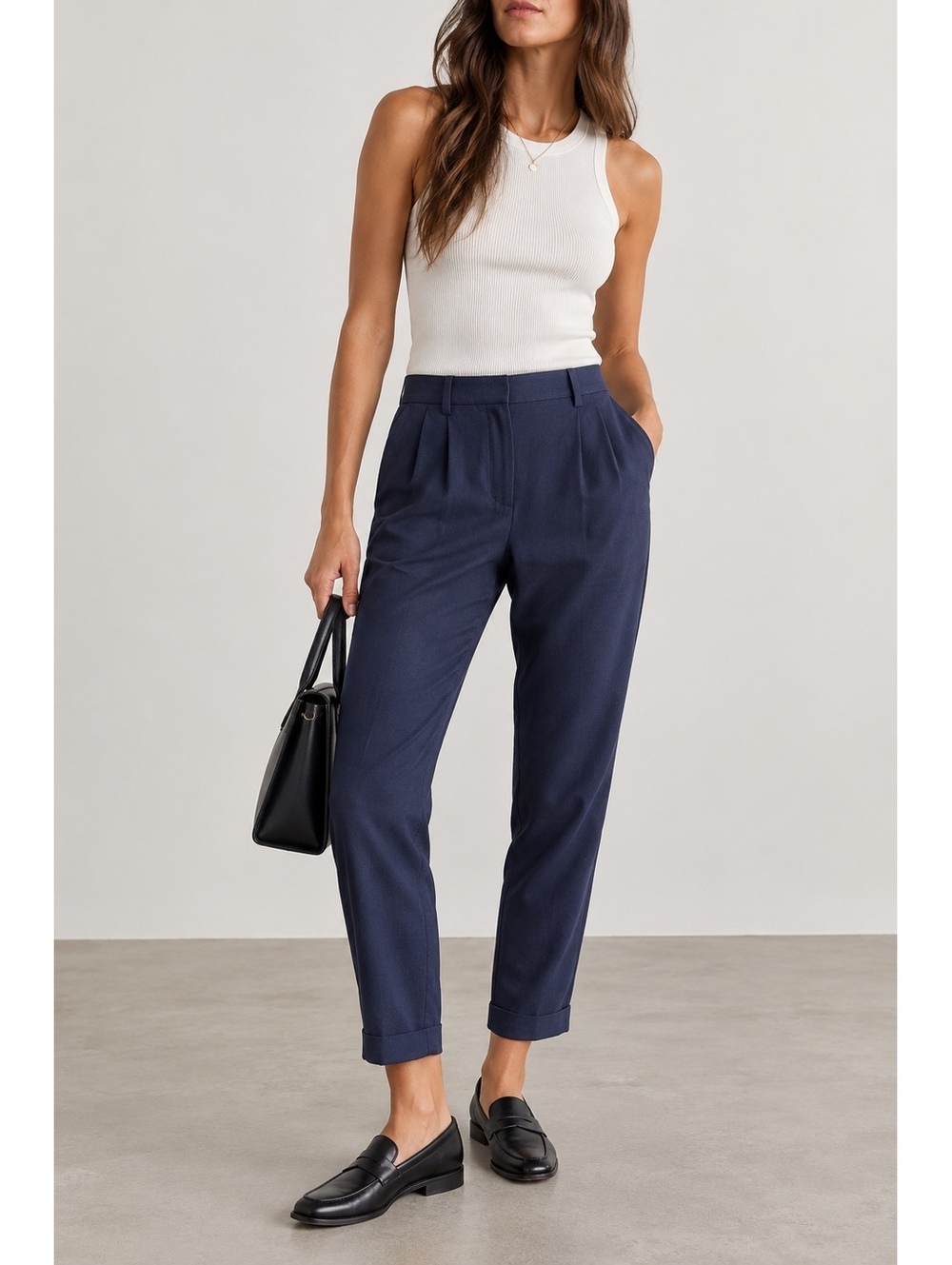 Theory Gil Faxon Navy Silk Blend Pleated Tapered Pants Size 00 Made USA